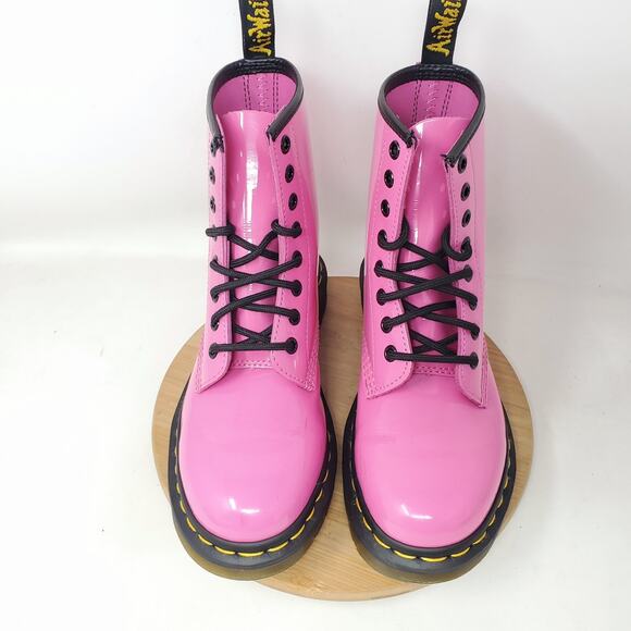 Dr Martens 1460 Boots Womens 6 Pink Patent Leather 8 Eye Lace Up Punk Rave Docs - Picture 4 of 15
